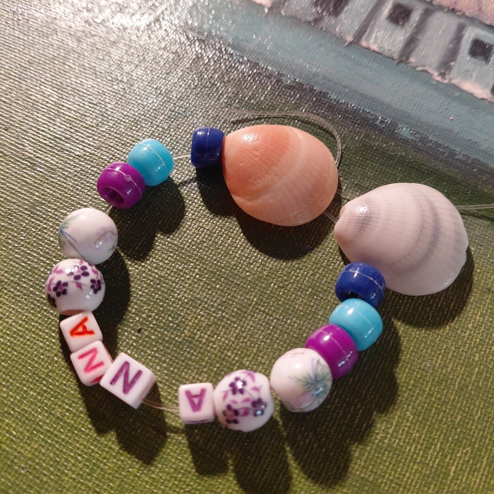Shell & Bead Kids Bracelet with Name Beads - Picture 2 of 3
